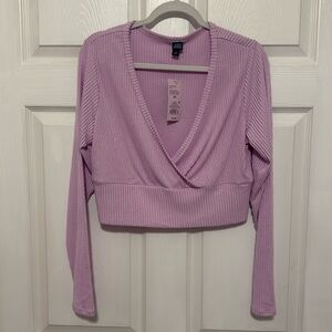 Brand new long sleeve ribbed cross over crop top